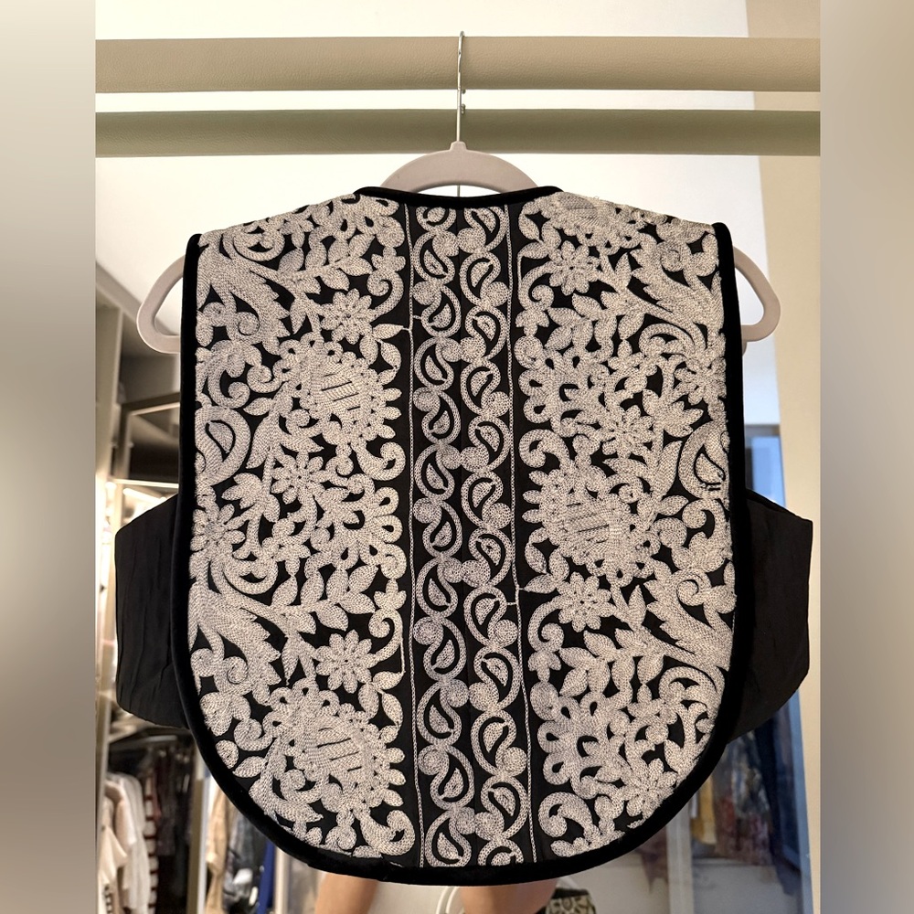 Black and White Embroidered Vest